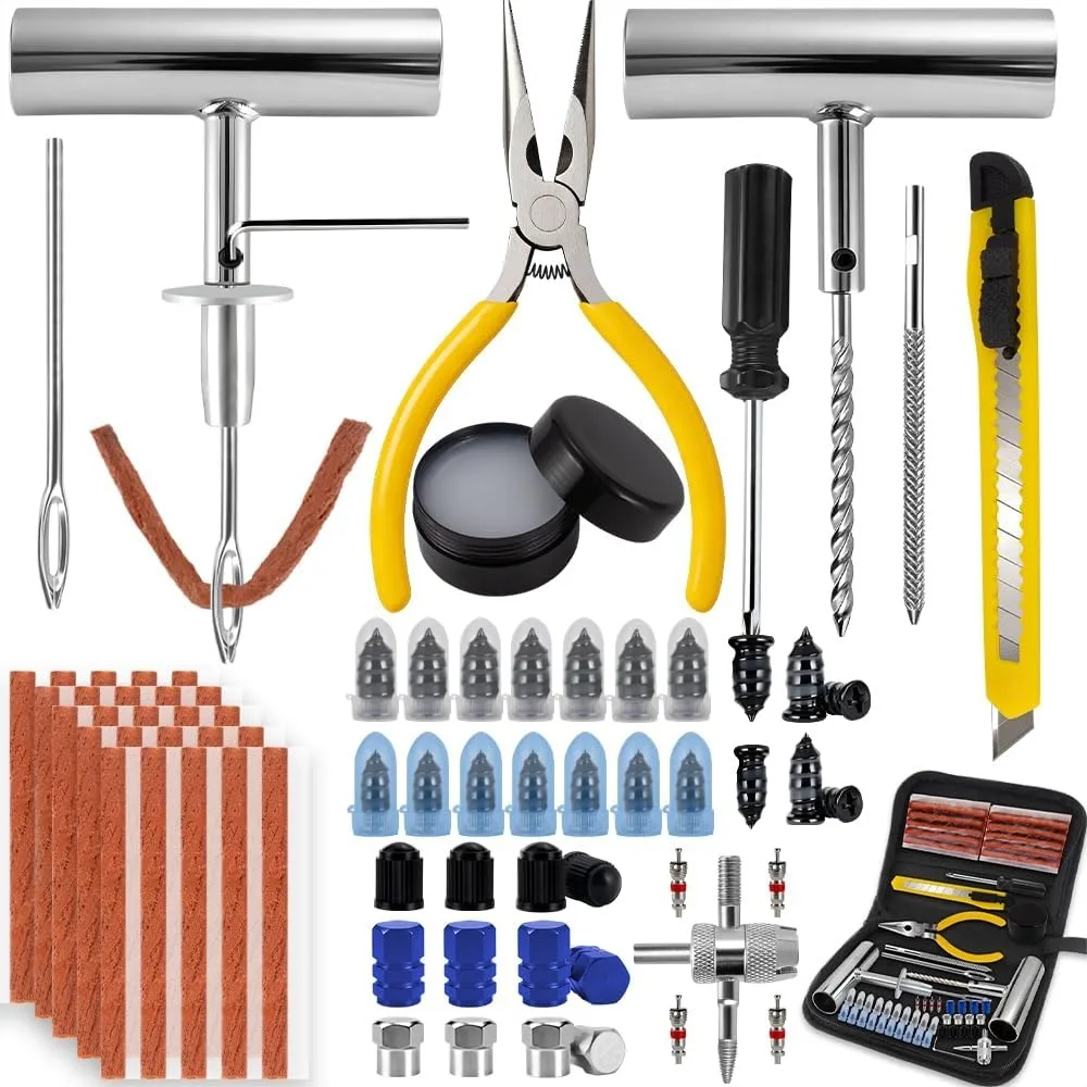 

77Pcs Tire Plug Kit Heavy Duty Tire Repair with Rubber Nails and T-Handle for Car Motorcycle Truck UTV ATV Tubeless