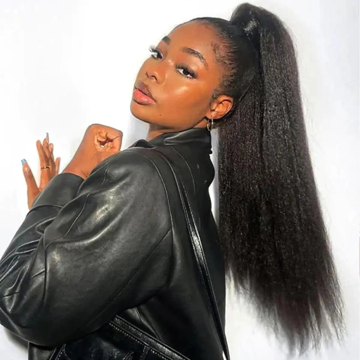 Yaki Straight Ponytail Human Hair Clip in Human Remy Hair Extension Drawstring Ponytail Wrap Around Women Human Hairpiece Style