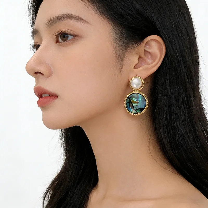 Retro Perlen-Ohrstecker Grün Bemalte Ölfarben Bunte Abalone-Muschel Hängeohrringe 2026 Neues Design Schmuck Ungewöhnliche Accessoires für Frauen – Detail 7