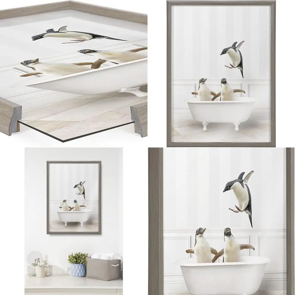 

Gray 18x24 Amy Peterson Art Studio Penguin Bathroom Wall Art Print