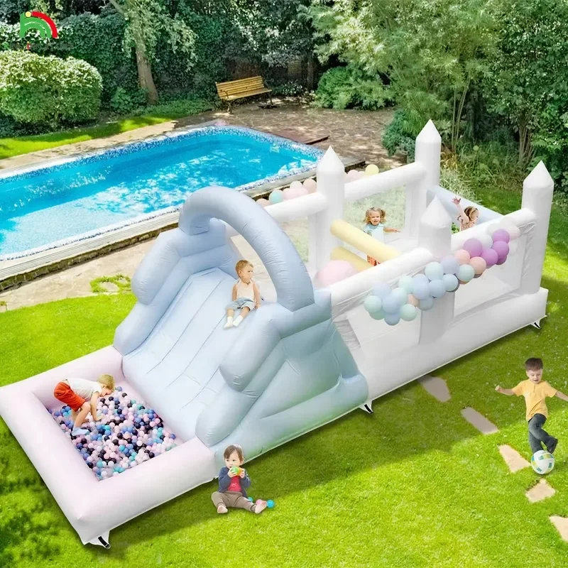 Commercial Bounce House Kids Inflatable Bouncer House Combo Obstacle Course Bouncy Castle with Slide,Climbing,Ball Pit,Blower