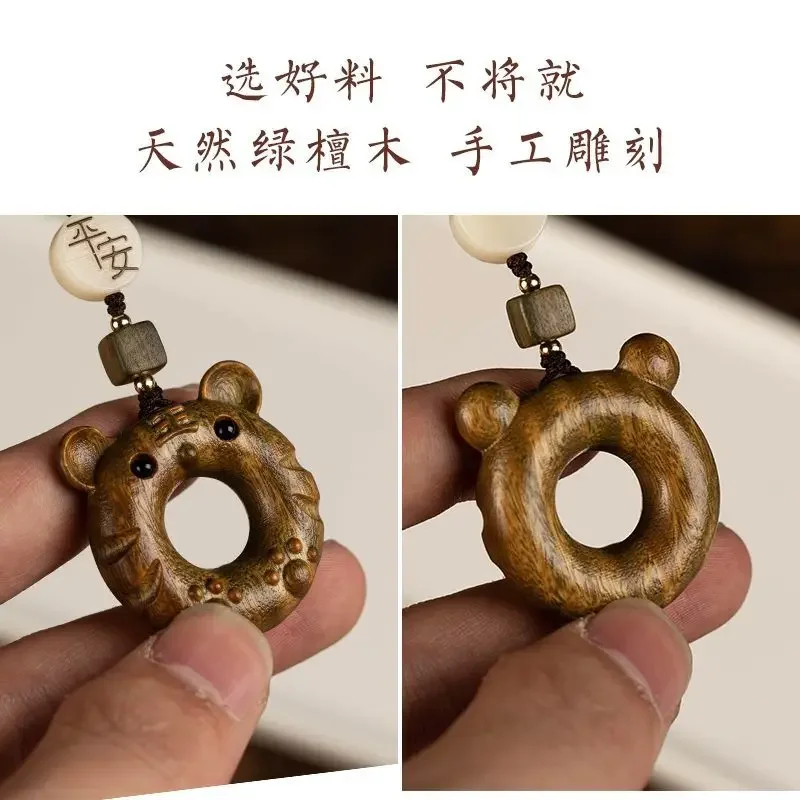 Ebbenhout Schattige Tijger Auto Sleutelhanger Chinese Zodiac Tijger Handgebreide Touw Mobiele Telefoon Charm U Disk Hanger Tas Opknoping