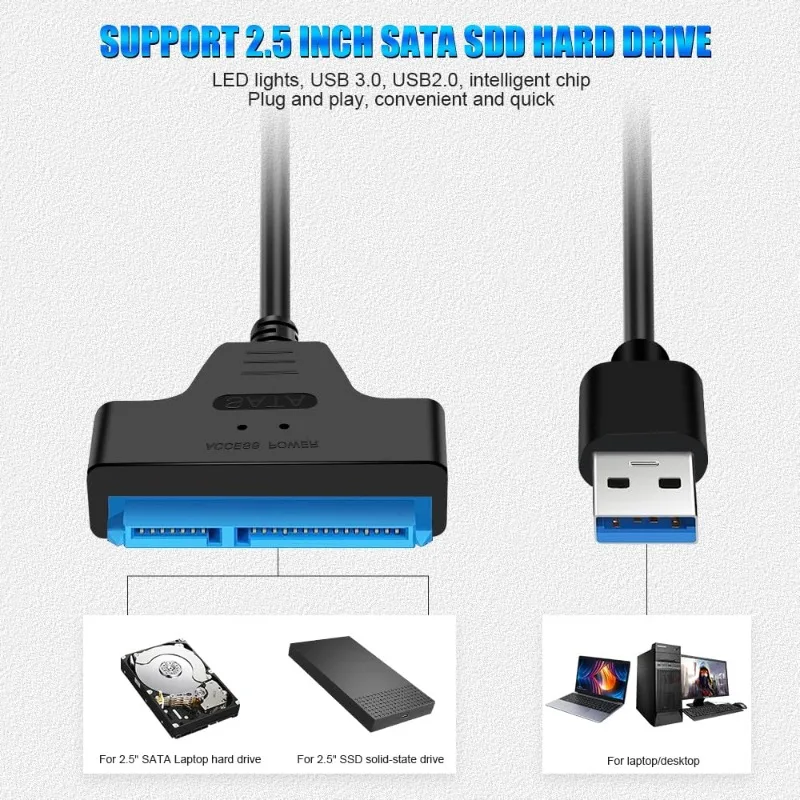

SATA to USB /TYPE-C Cable for 2.5" HDD SSD 6Gbps USB 3.0 2.0 to SATA III Adapter Converter for External Hard Drive Disk 22 Pin