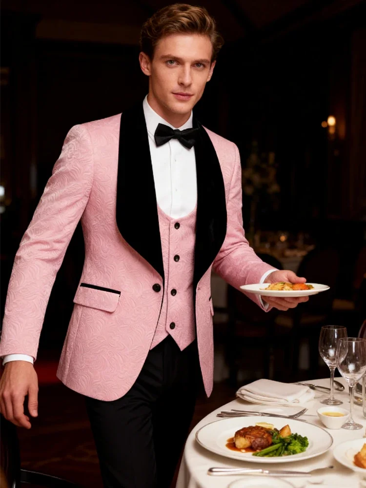 

Men's 3-piece printed tailcoat, jacquard slim fit set, Paisley sports jacket vest and pants, suitable for occasions such as danc