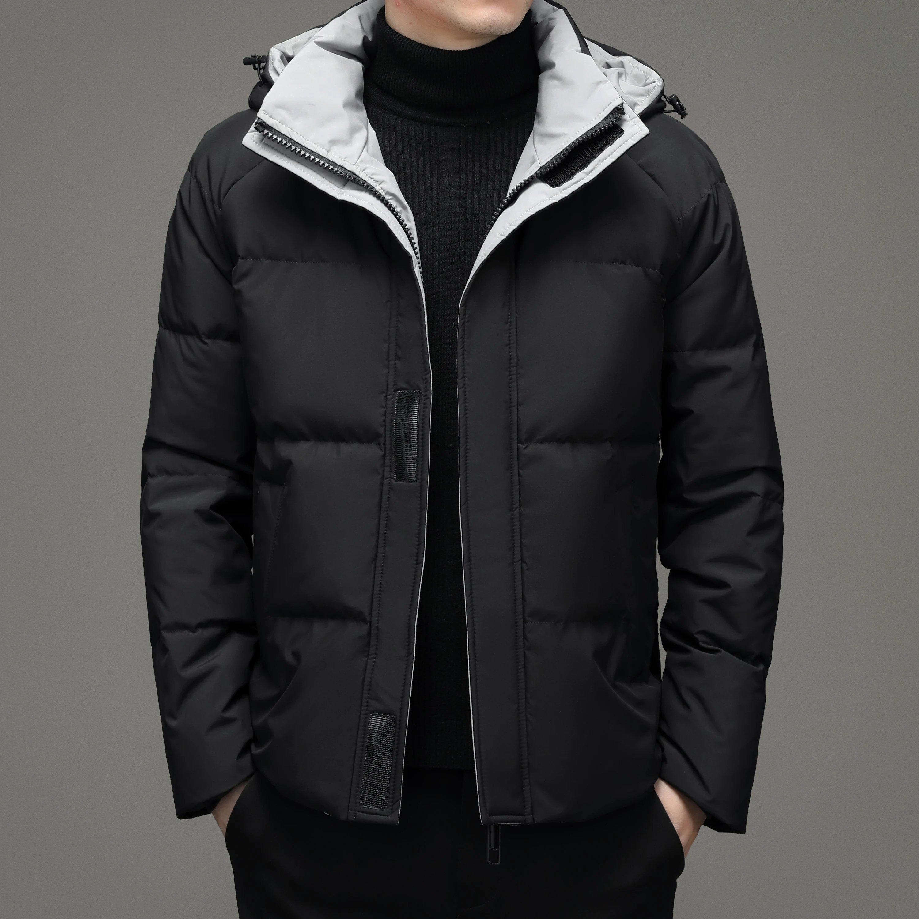 Casual 2024 Winter Men\'s Hooded White Duck Down Jackets Hat Detachable Warm Puffer Coats Parkas Outwear Thick Solid Down Garment