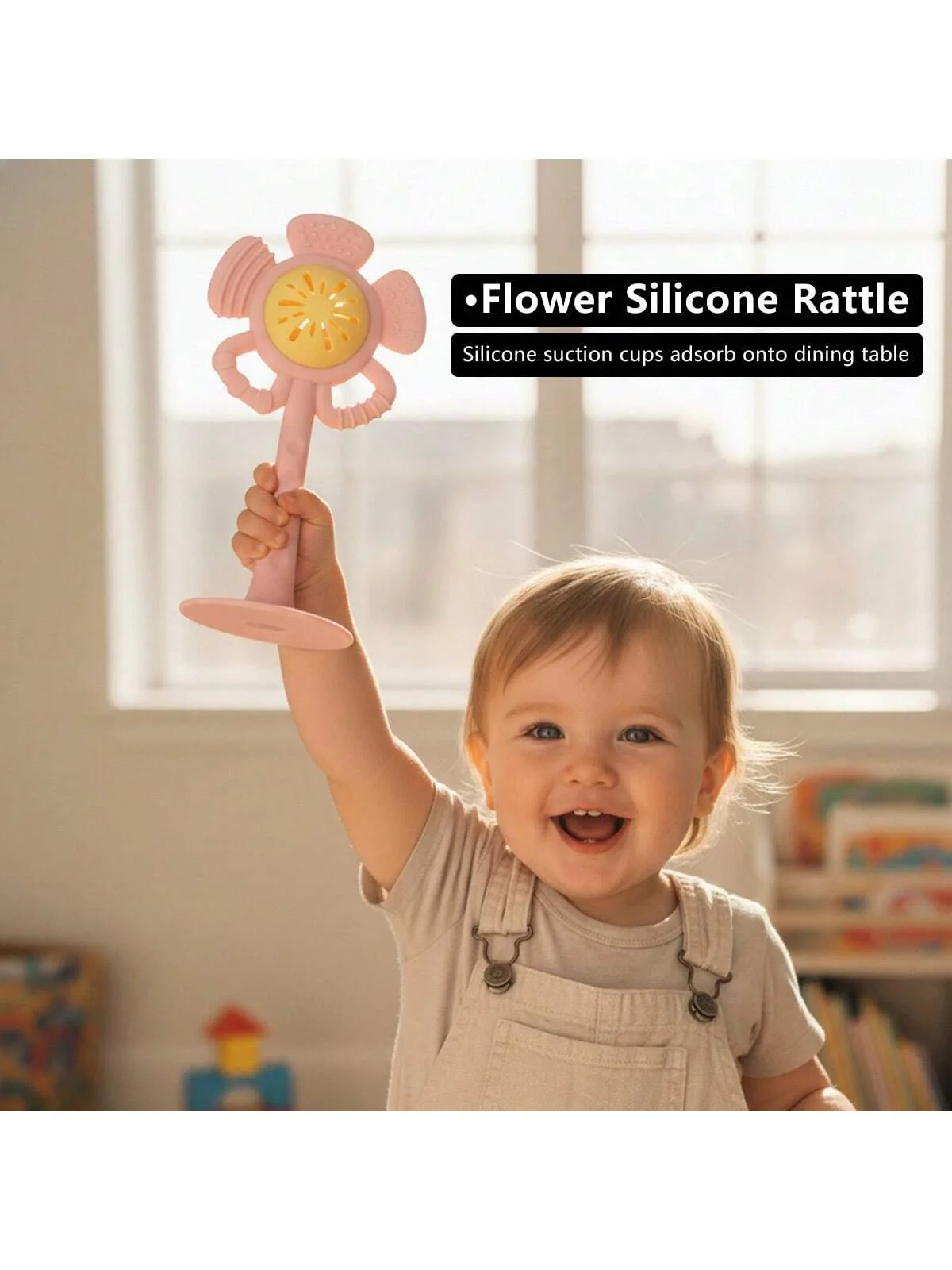 1 szt. Silikonowa zabawka do ssania w kształcie kwiatka. Grzechotka i gryzak sensoryczny dla niemowląt. Bez BPA, bezpieczny i idealny do rozwijania umiejętności motorycznych.