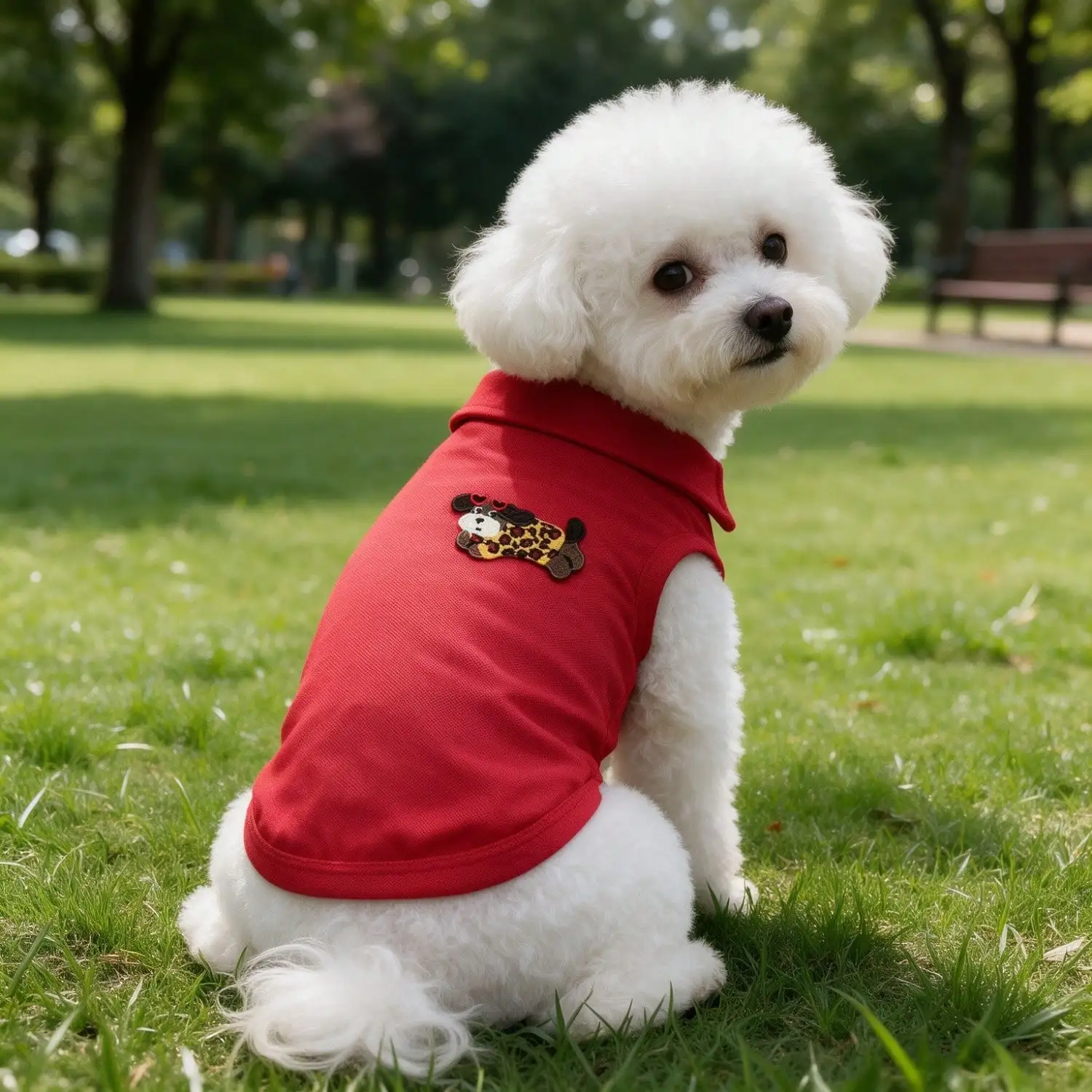 1pc Cute Leopard Print Puppy Embroidery Pet Sleeveless Polo Shirt, Soft Breathable Dog Vest for Small Dogs Bichon Teddy