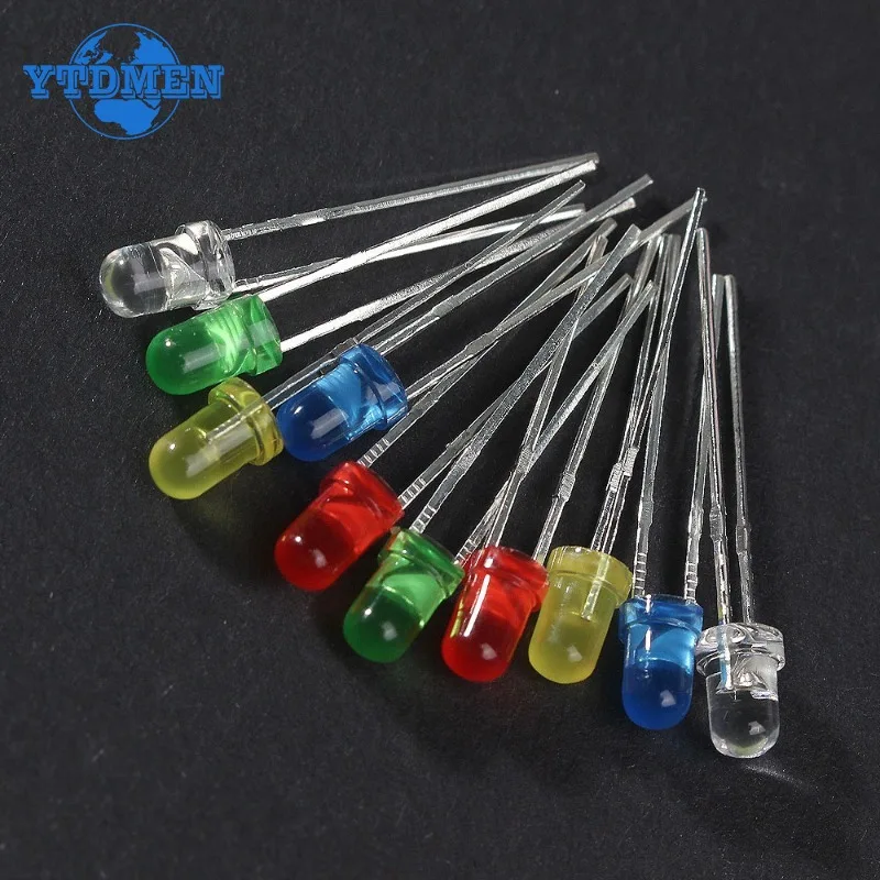 100PCS LED Diode Super Bright 3mm 5mm F3 F5 LED Emitting Assortment Set White Red Green Blue Yellow Orange DIY Electronic Kit