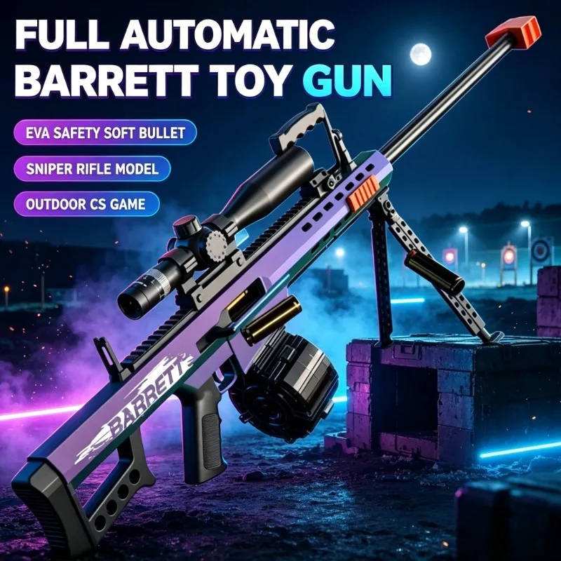 Full Automatic Barrett EVA Safety Soft Bullet Toy Gun Outdoor CS Shooting Games Toy Sniper Rifle Model Christmas Gift