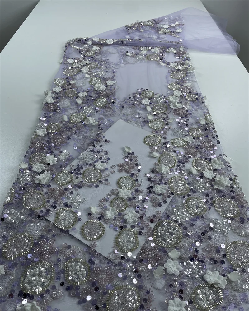 

Luxury African Nigerian Sequin Beaded Lace Fabric 2026 High Quality French Mesh Lace Fabric for Party Wedding Dress Sewing