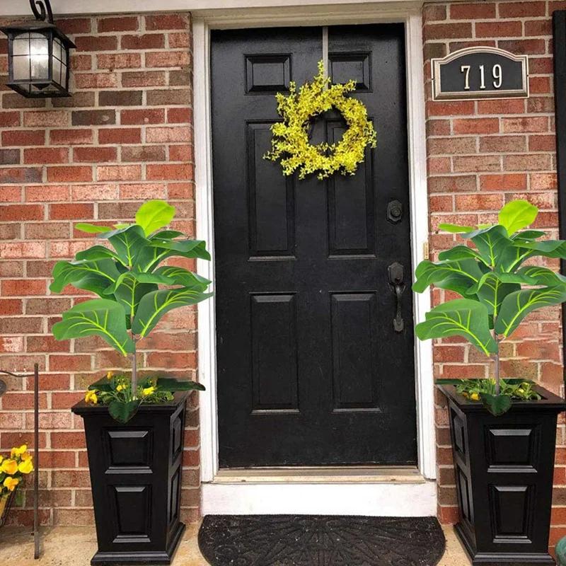 Artificial Fiddle Folha Ficus Árvore, Faux Plantas, Arbusto, Verdura para Casamento, Pátio, Decoração ao ar livre, 19.6 ", 6Pcs