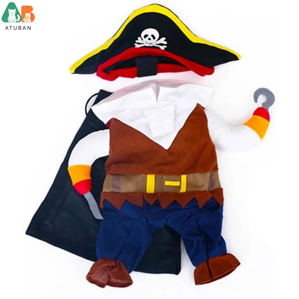 ATUBAN Pet Costume Fashion Pirates of The Caribbean Style Clothes Halloween Suit with a Hat Costume Apparel for Dog & Cat (S)