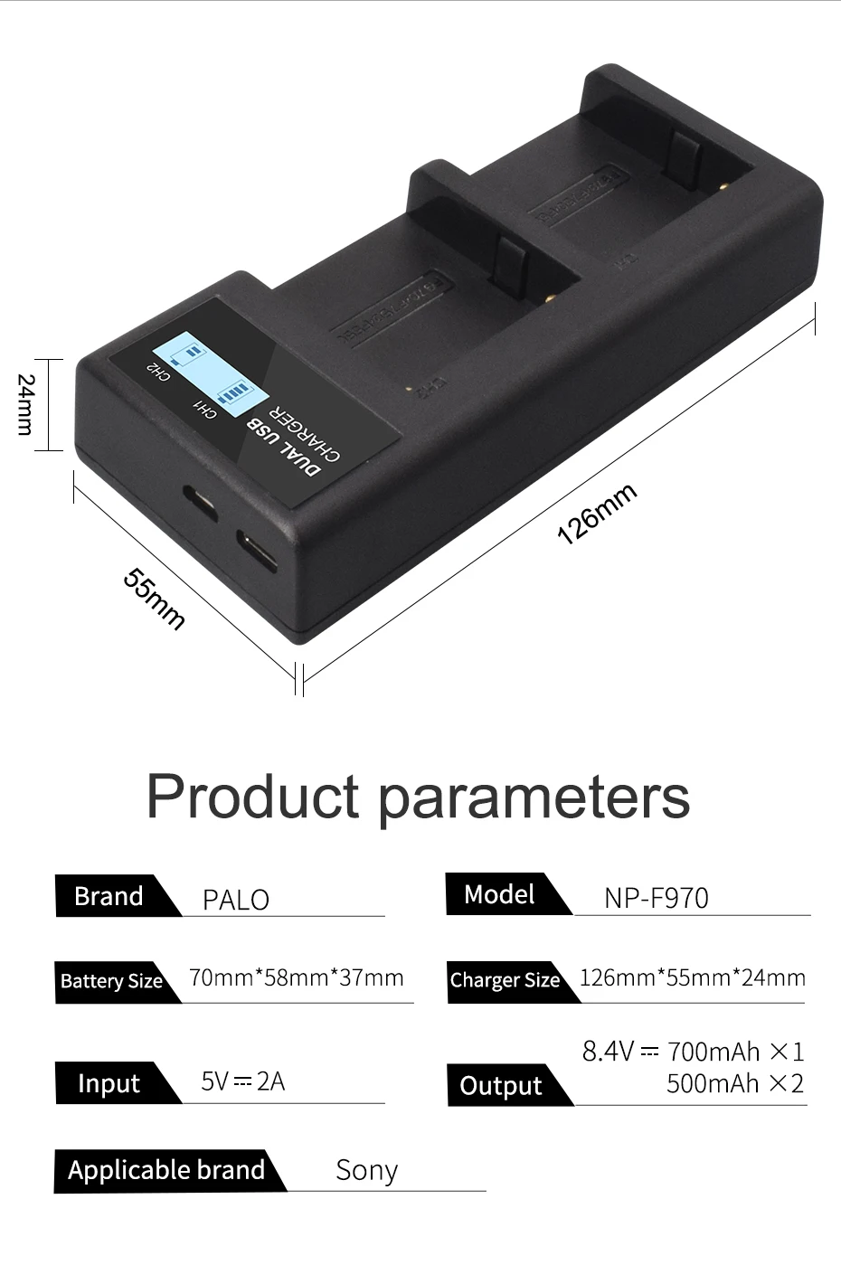 PALO NP-F970 NP-F960 Battery Charger LCD Dual Charger for Sony NP F970 F960 F550 F570 camera battery