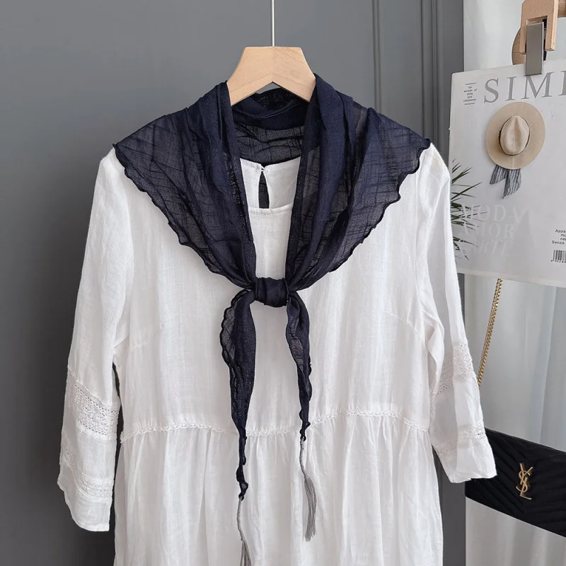 

Vintage artistic linen blend scarf women with fringes, solid color, slightly curled, relaxed feel, scarf shawl, thi