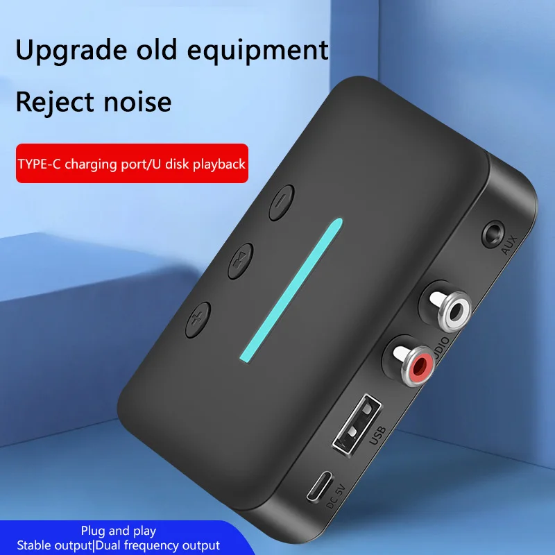 محول استقبال الصوت USB بلوتوث 5.3 موسيقى ستيريو لاسلكية 3.5 مللي متر AUX R/L RCA يدعم تشغيل U-القرص لمكبر الصوت المكتبي أمبير