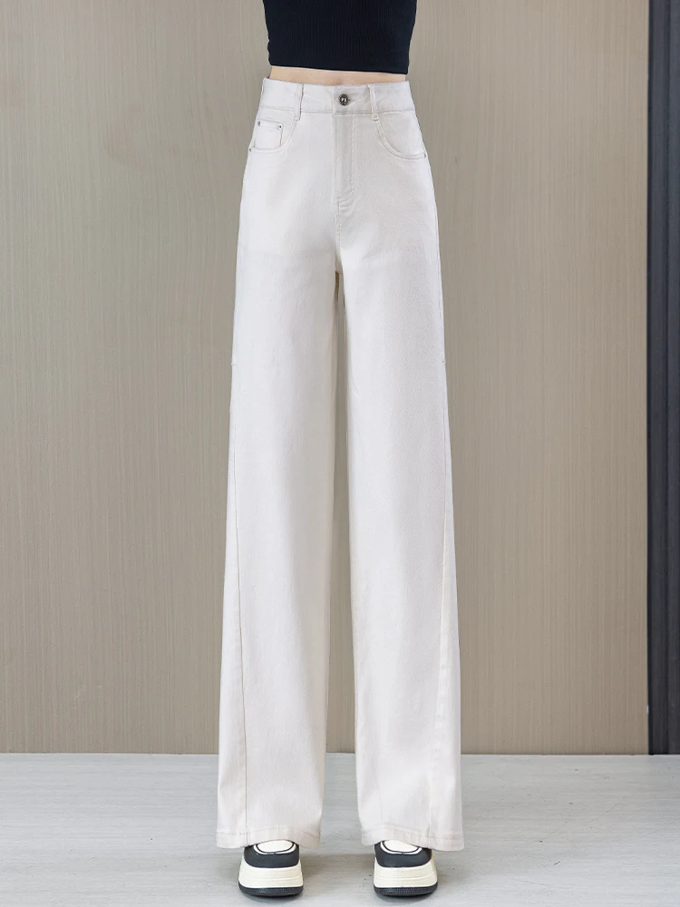 

High Waist Wide Leg Jeans Women's Autumn Winter New Style Loose Slimming Fleece Casual Straight Leg Pants Korean Style