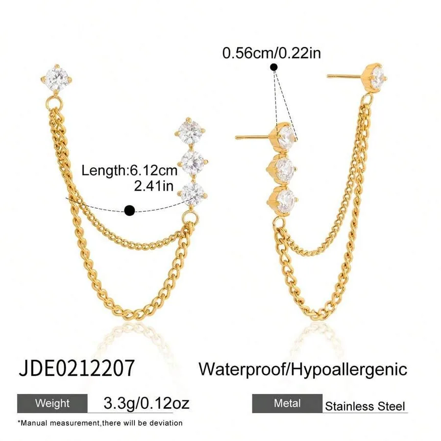 

1 Pair Of Stainless Steel Gold Tassel Earrings, Fashionable, Classic And Versatile