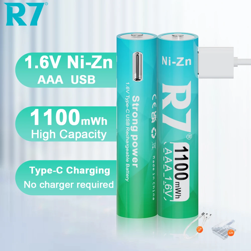 

R7 High capacity 1100mWh 1.6V AAA Battery Ni-Zn 1.6V 3A Rechargeable Battery USB Ni-Zn AAA batteries for Flashlight Mouse