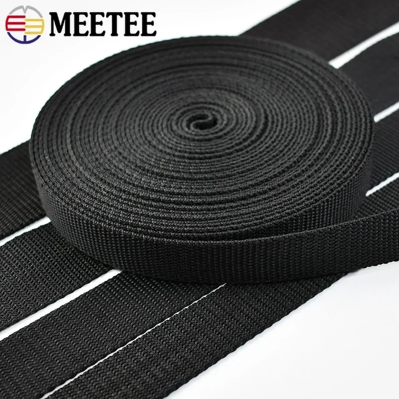 4Meters Meetee 20-50mm Nylon Webbing Tapes Balck 2mm Thick Backpack Strap Ribbons For Outdoor Garment Belt DIY Sewing Accessory