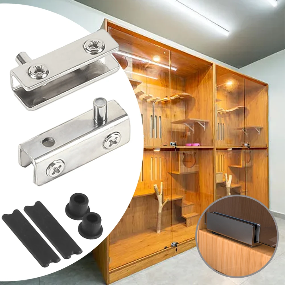 2Pack Glass Door Hinges Stainless Steel Hinge For 5-6mm Glass Doors Rustproof Protected Without Drilling Cabinet Bookcases Hinge