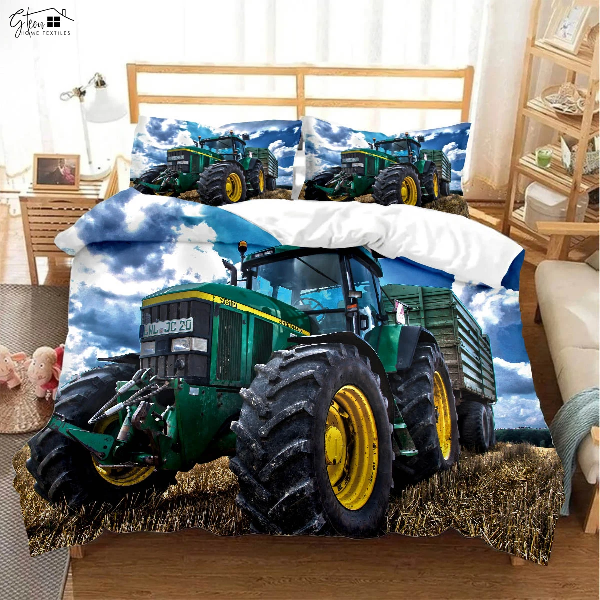 Farm Cool Tractor 3D Printed Quilt Cover Bedding Set Duvet Cover Pillowcase Three-piece Set 100% Polyester