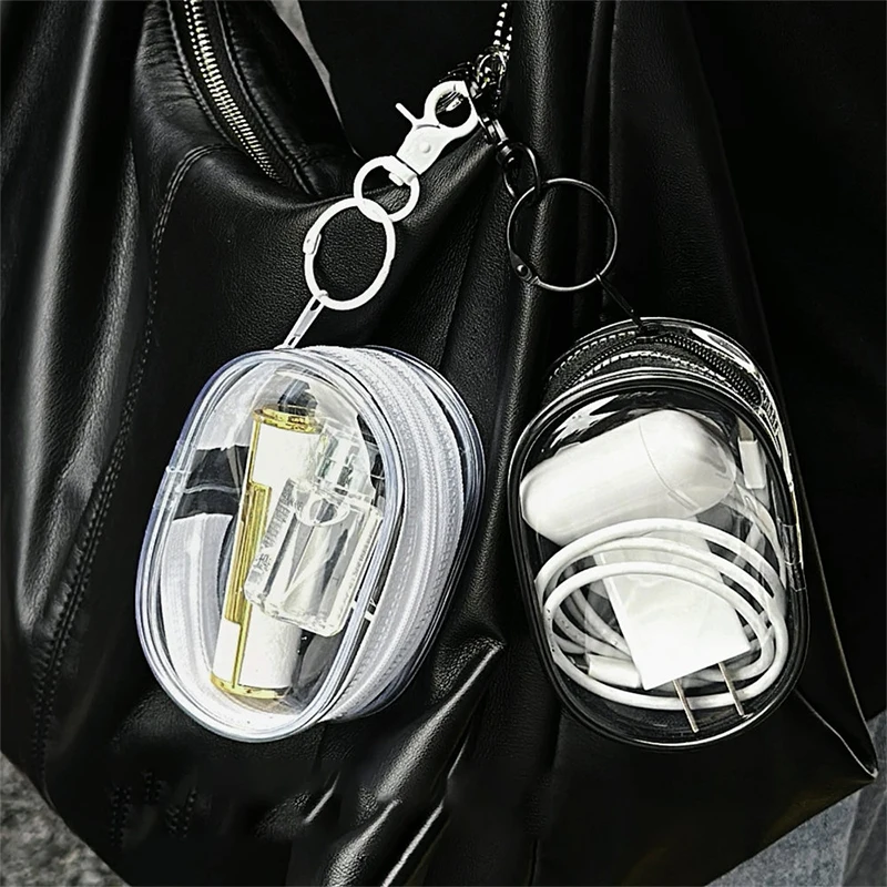 Mini bolsa de almacenamiento transparente portátil, estuche multifuncional para cargador de auriculares, cargador Digital de viaje, organizador de accesorios