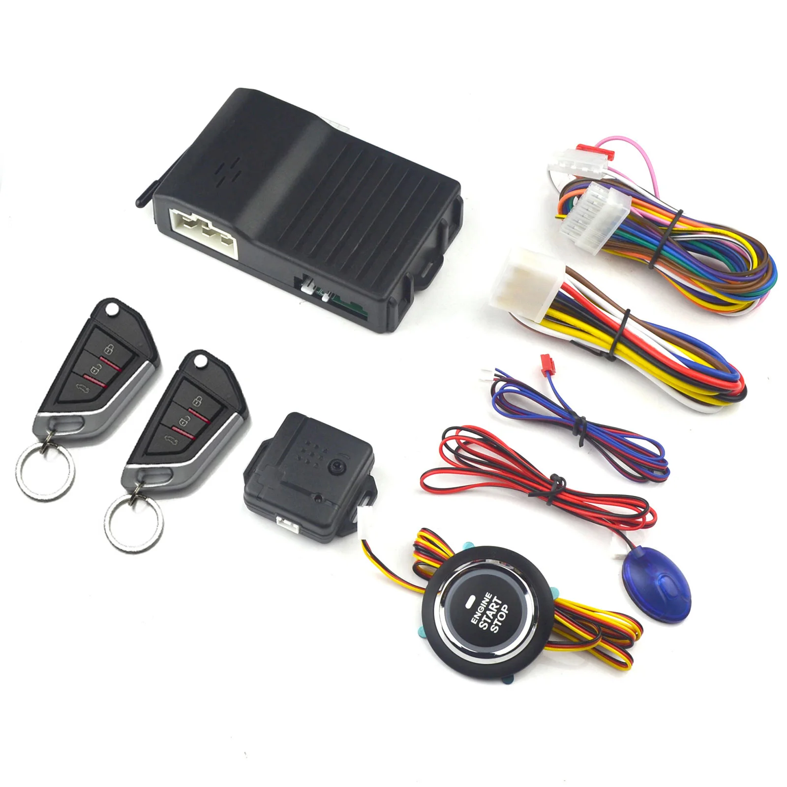 

Universal 12V Car Alarm System Touch Start Stop Button Keyless Start System 2 Remote Controllers RKE Remote Control Remote Start