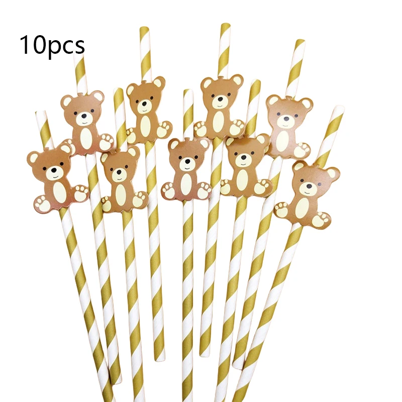 10 pz oro rosa cartone animato orsacchiotto paglia usa e getta bambini festa di buon compleanno Baby Shower orsacchiotto tema decorazioni per feste