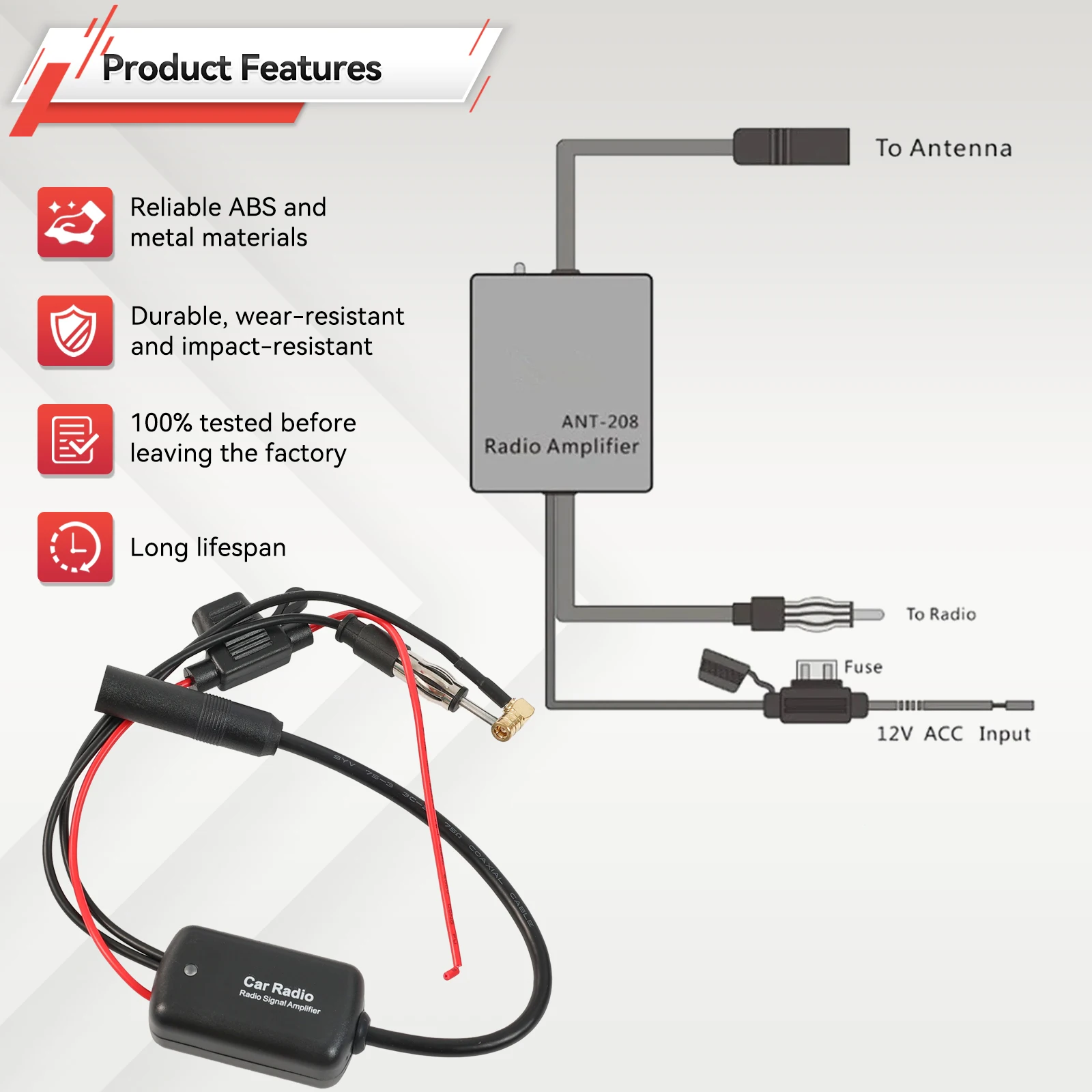 Car Accessories Car Stereo Antenna DAB+FM Aerial Splitter Cable Adapter12V Radio Signal Amplifier Antenna Signal Booster FM/AM view 4