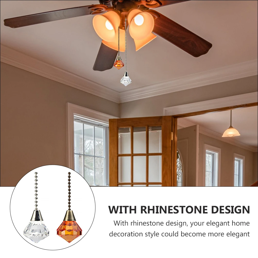 

2pcs Ceiling Extension Rhinestone Pull Chain For Pendant Curtain Decor Easy Install Hanging Ornament Chain