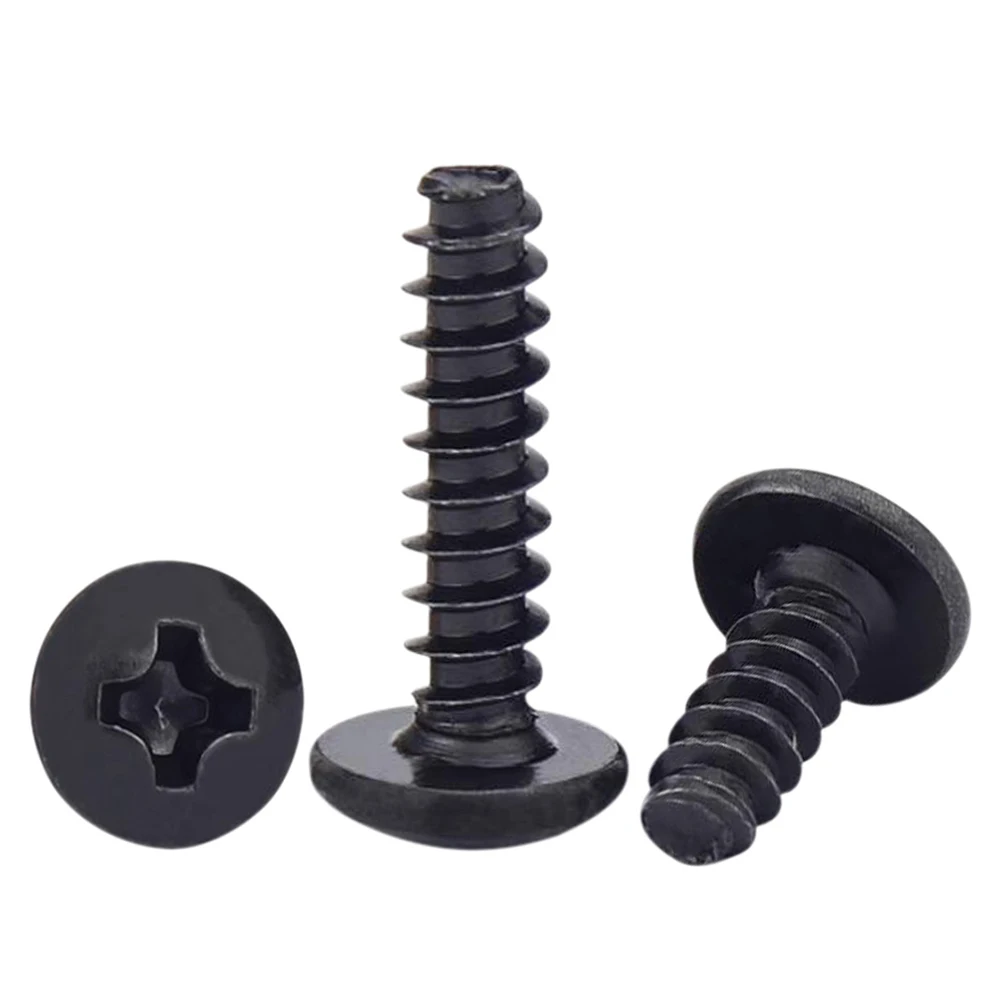 Cross Recessed Truss Head Flat Tail Tapping Screw Black Plated M2.6 M3 M3.5 M4 M5 Phillips Flat Round Head Mushroom Screw