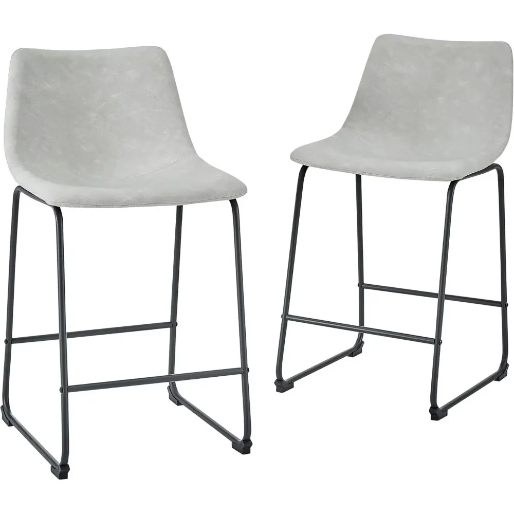 

Walker Edison Douglas Urban Industrial Faux Leather Armless Counter Chairs, Set of 2, Grey