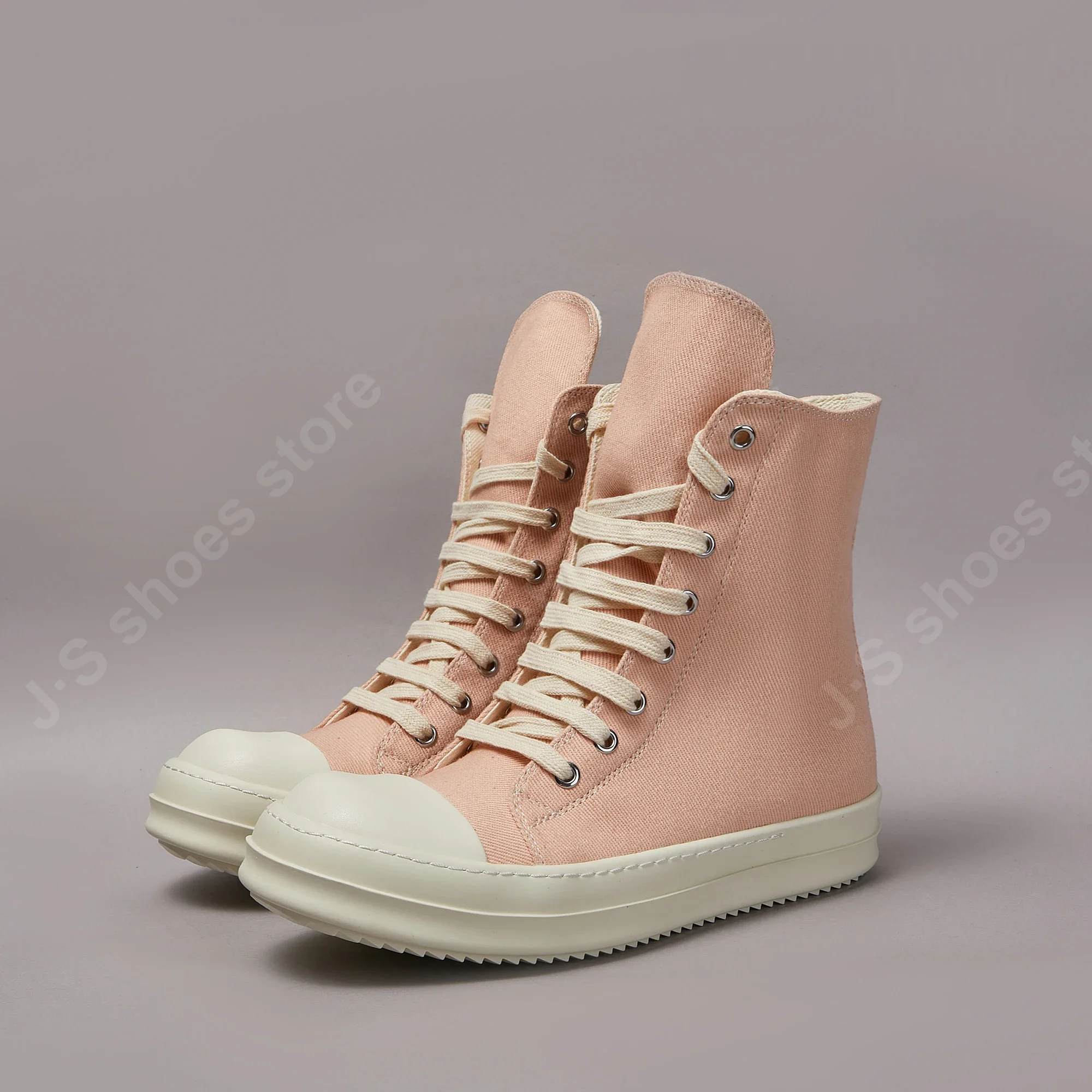 Ricks-Chaussures Décontractées en Toile Rose pour Femme et Homme, Baskets de Luxe Plates à Semelle Optique et Fermeture Éclair