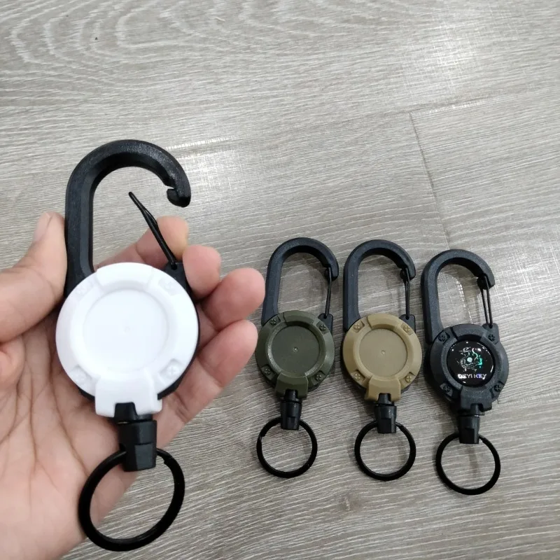 1Pc Retractable Heavy Duty Pull Reel badge reel Key Chains Strong Steel Wire Rope Buckle Spring Key Ring Outdoor Keychain