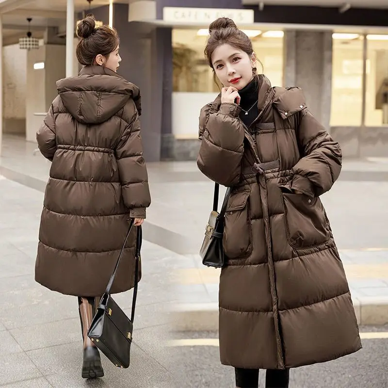 

2025 зимняя новая пуховая хлопковая парка, женская корейская версия, свободное толстое теплое пальто с капюшоном, женские повседневные куртки средней длины