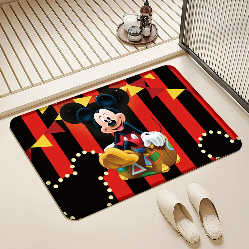 

Disney Mickey Mouse Striped Door Mat Non-Slip Absorbent Floor Rug for Home Kids Room Bathroom Kitchen Decor
