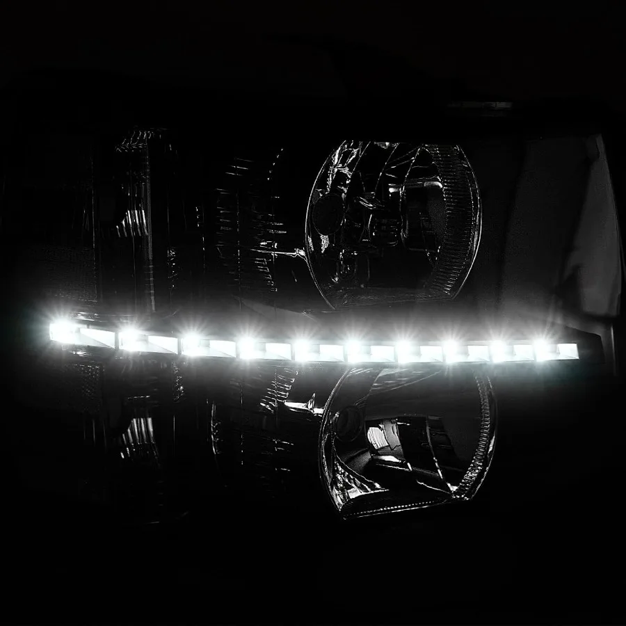 مجموعة مصابيح أمامية LED DRL لشاحنات تشيفي سيلفرادو 1500 و 20072014 سيلفرادو 2500HD 3500 مع مبيت أسود وC