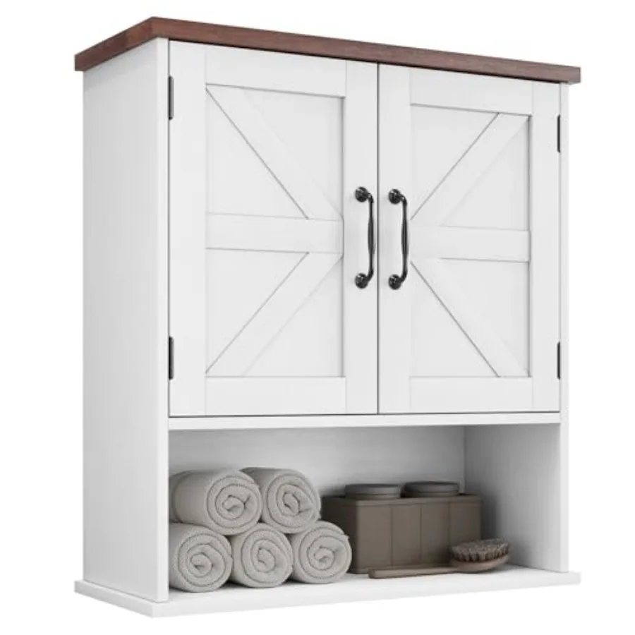 

Bathroom Wall Cabinet with Barn Doors Wall Mounted Bathroom Cabinet Farmhouse Style Adjustable Shelf White Wall Mounted Medicin