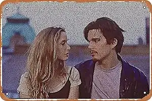 NIUMOWANG Metal Sign - Text Portrait of Ethan Hawke and Julie Delpy with Full Script of The Movie Before Sunrise Tin Poster 12 X