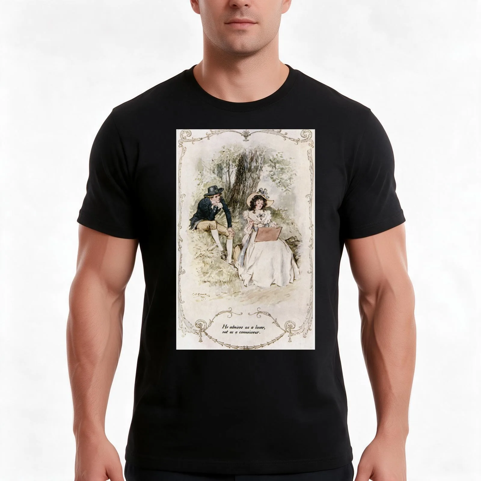Charles Edmund Brock - Jane Austen Admiring Her Art T-Shirt, Summer Casual Cotton Tee, Oversized Streetwear Tops, 100% Cotton