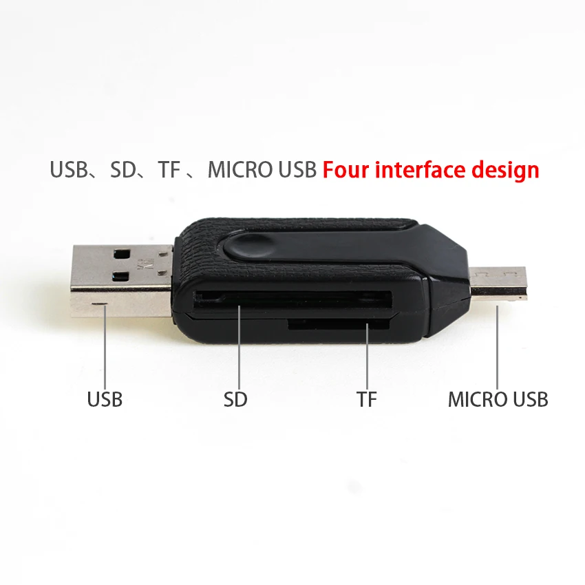 500pcs 2 in 1 USB Male to Micro Usb Dual Slot OTG Adapter With TF/SD Memory Card Reader For Android Computer Extension Headers