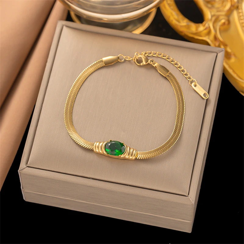 316L Stainless Steel New Fashion Fine Jewelry Embed Large Zircon Charm Snake Bones Chain Choker Necklaces Bracelets For Women