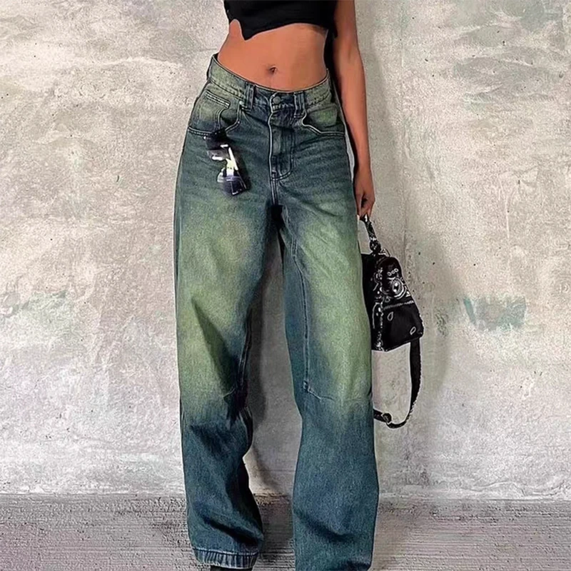 

Vintage Grunge Aesthetic 00s Retro Baggy Trousers Y2K Boyfriend Loose Fit Jeans Women Low Waist Wide Leg Denim Pants Streetwear