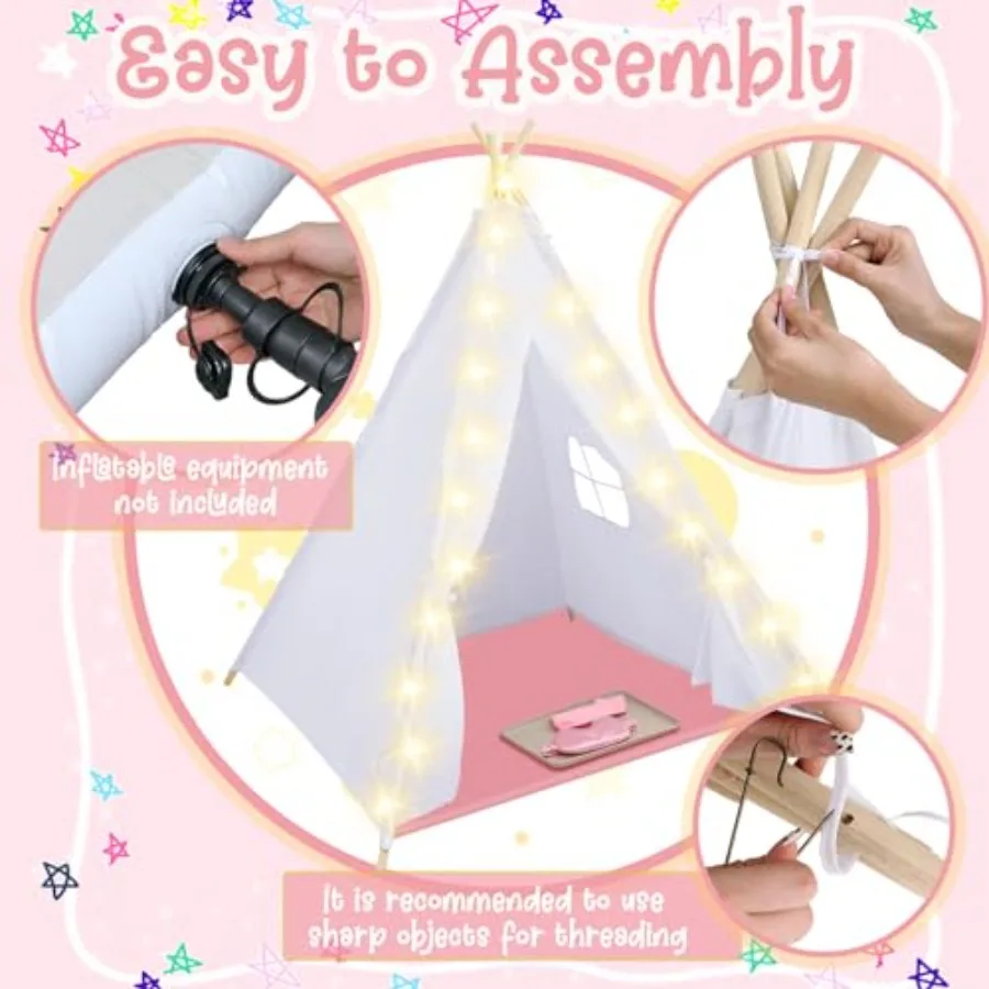 Barraca tipi de 4 pacotes para crianças com cobertores leves e bandejas, barraca de brincar infantil de algodão natural, edredão infantil lavável