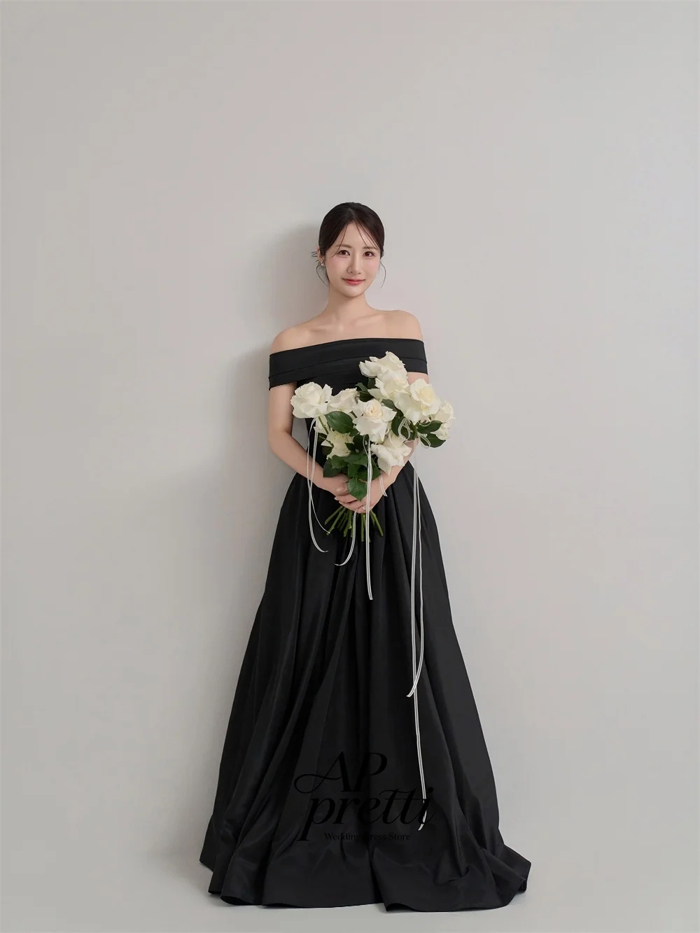 AP pretti Graceful Taffeta Korea Wedding Dress Photo Shoot Strapless Customized Off the Shoulder A-line Floor-Length Bridal Gown