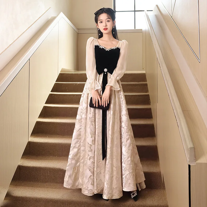 Customized Long-sleeved Evening Dress Female 2024 New Banquet Wedding Party Temperament Student Prom Dresses Annual Banquet Grad