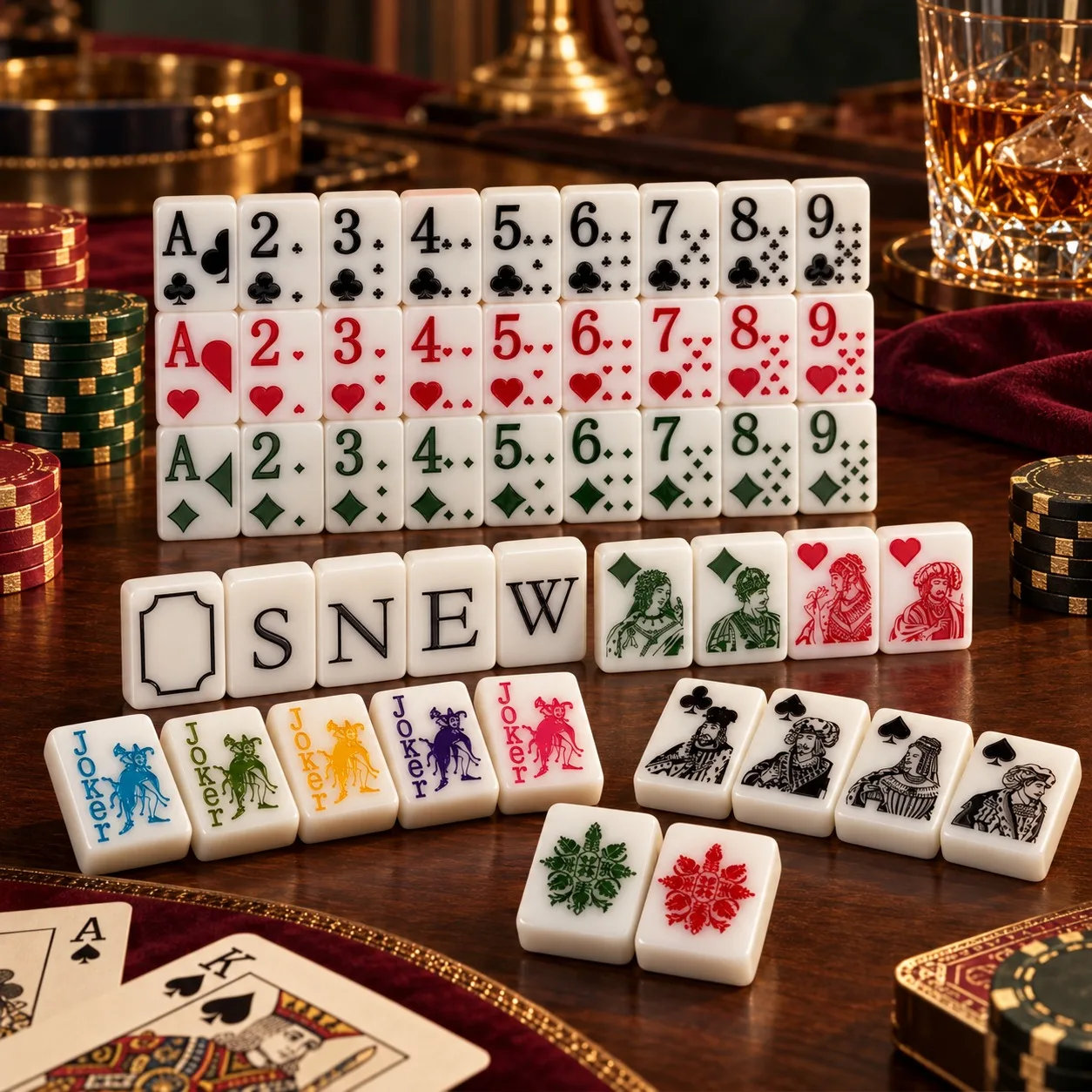 160Pcs White Acrylic American Mahjong Set Poker Pattern Mahjong Tiles 36mm Western Mahjong Game Set for Family Party Tabletop