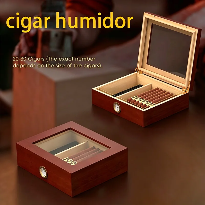 Cigar Moisturizing Box,Cedar Wood Divided Cigar Box, Equipped with Humidity Meter, Cigar Storage Box, Cigarette Moisturizing Box