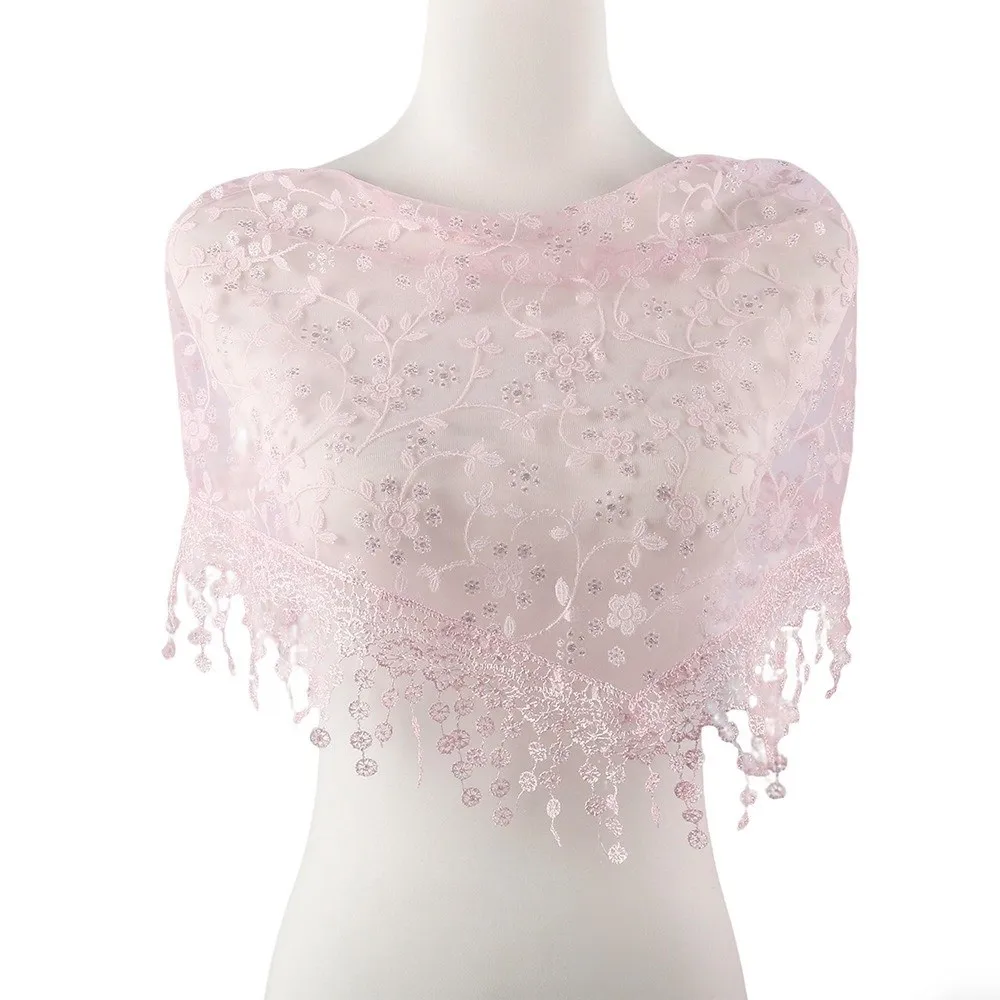 Chales de Encaje Floral Transpirables, Elegantes Bufandas Triangulares de Encaje con Borlas de Flores, Mantilla de Encaje Español Fino Bordado