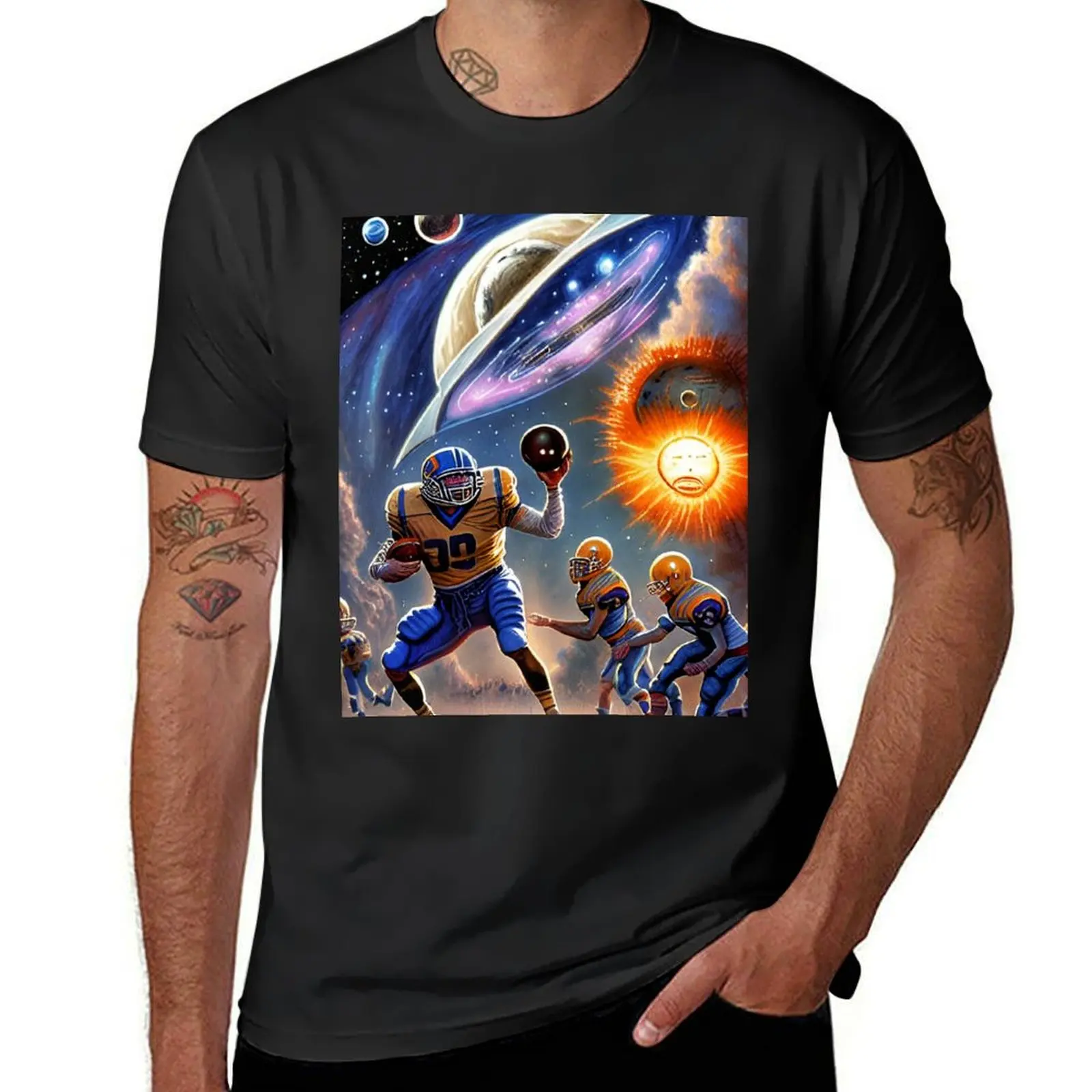 Aliens playing rugby football in deep space. Aliens sports. T-Shirt sports fans cute tops mens t shirts pack